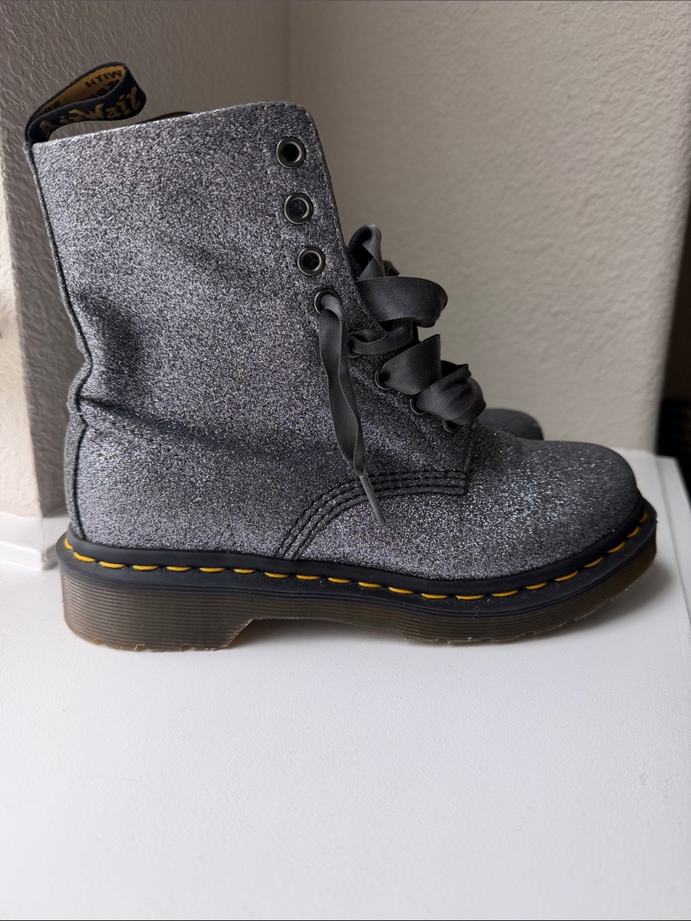 Dr. Martens Pewter 1460 Pascal Glitter Lace-Up Combat Boots